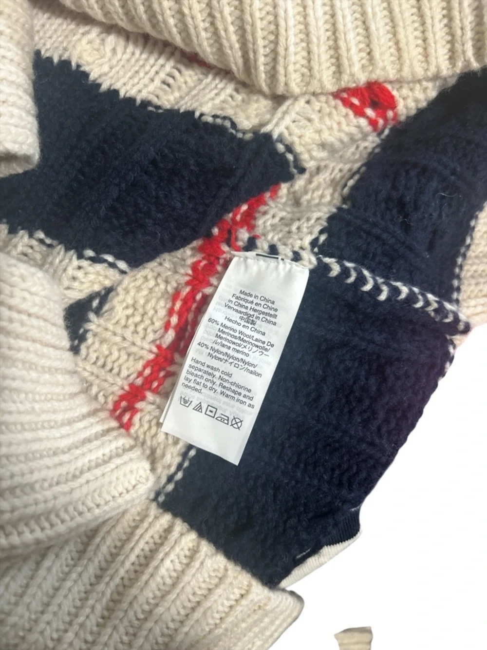 J.Crew Striped Cable Knit Nautical Tunic Sweater Navy Cream Red Small Merino